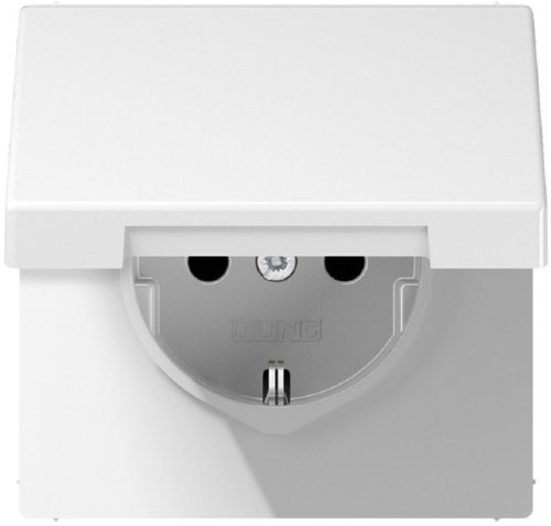 Розетка с заземлением без рамки Jung LS990 1-м. крышка шторки для IP44 белый картинка